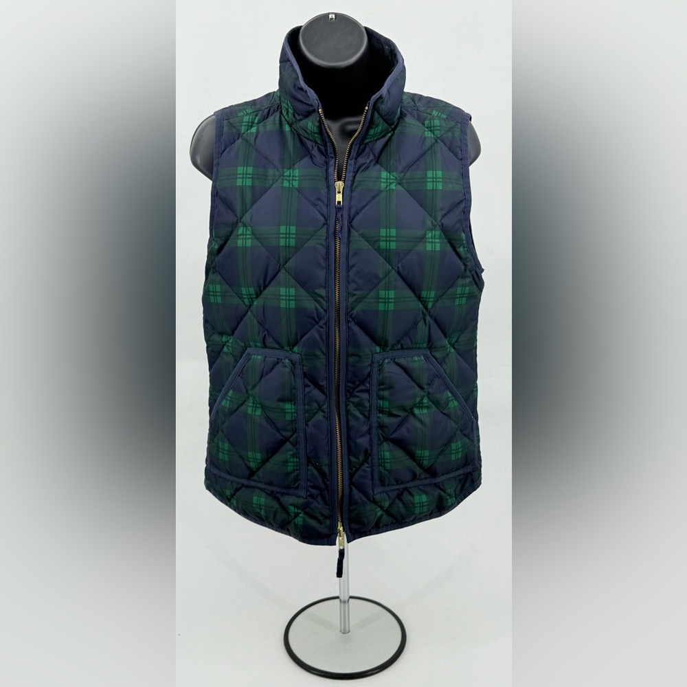 J. Crew Black Watch‎ Tartan Plaid Quilted Down Puffer Vest Women’s Size XS